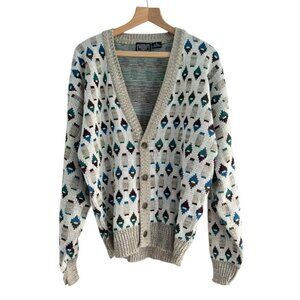 Vintage Design Crew Men's Size Medium Grandpa Geometric Cardigan Sweater